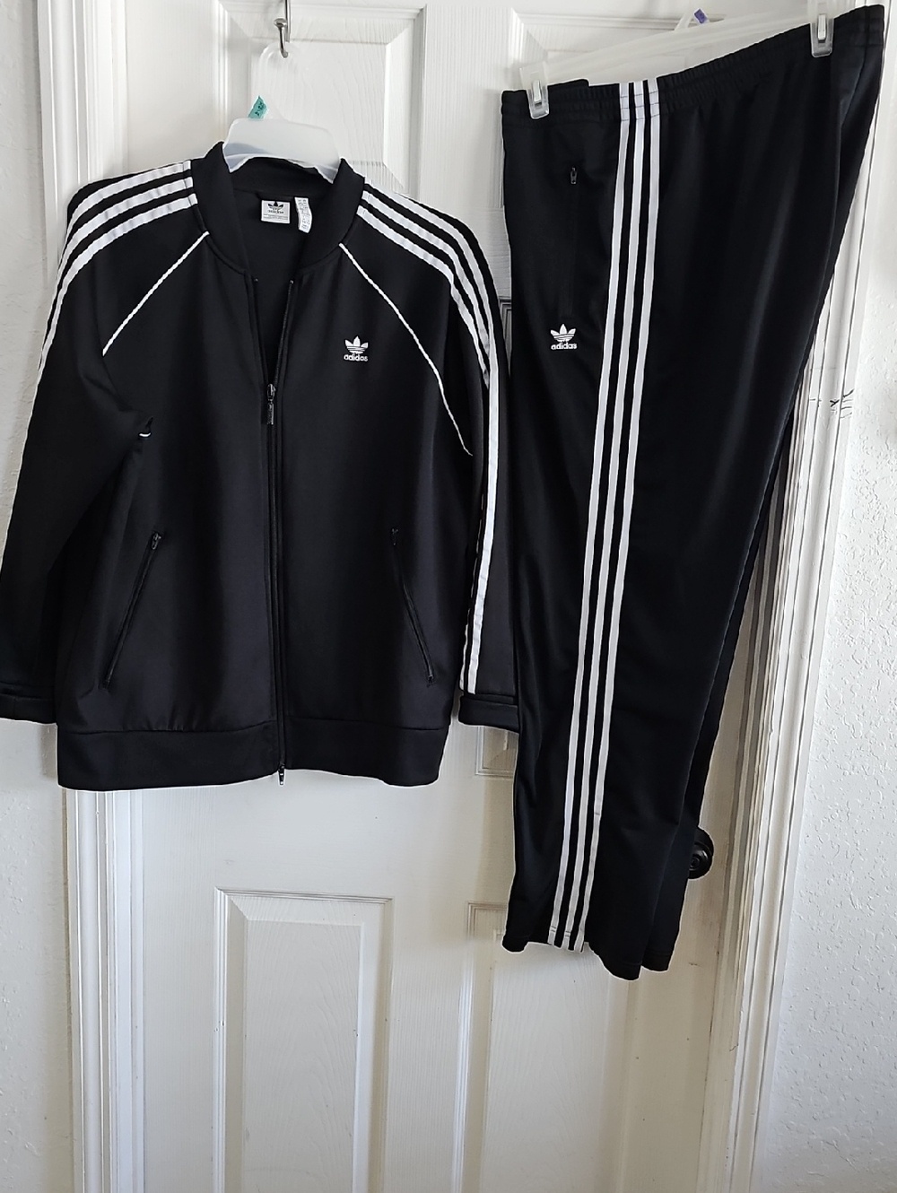 adidas Black Track Jacket and Pants with White Three-Stripes